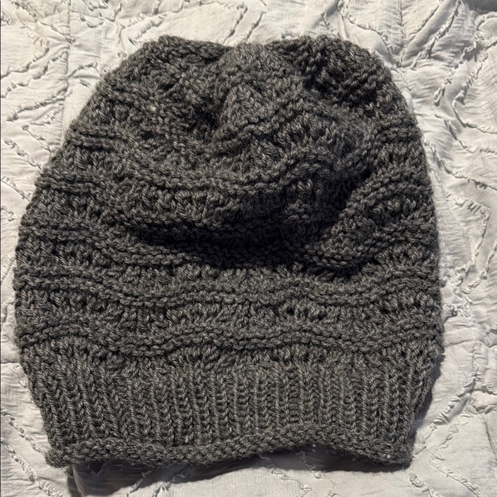 Charcoal Gray Knit Beanie Winter Hat